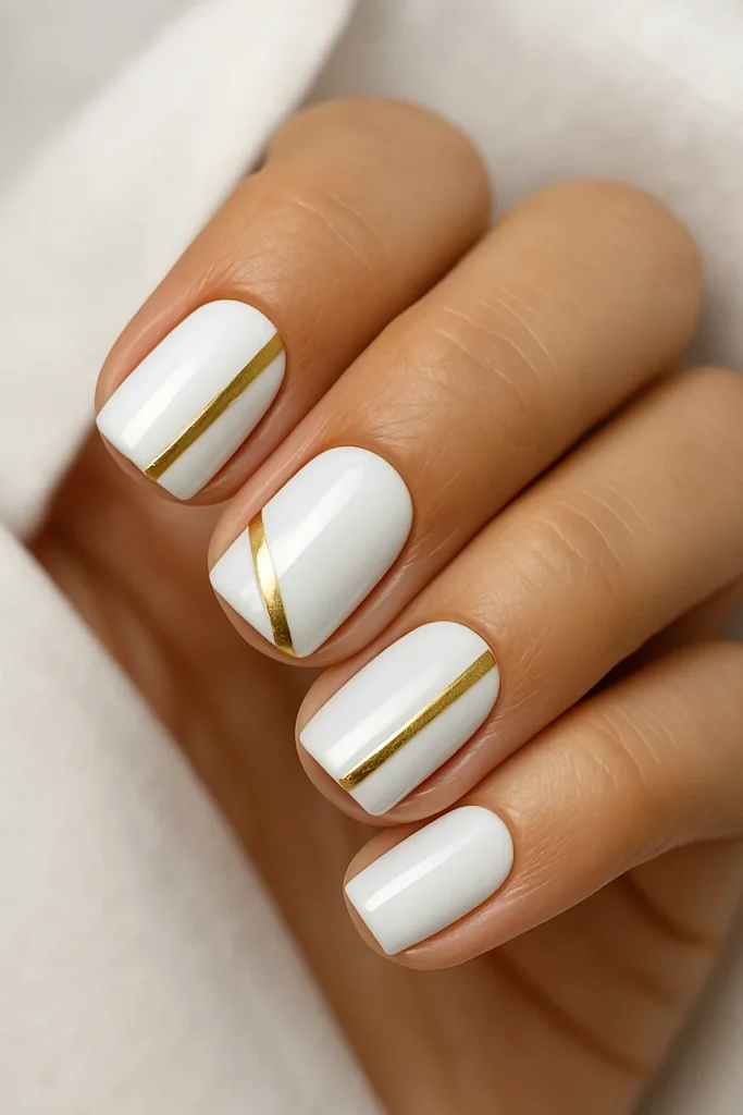 Summer Short Nails 10 10. White & Gold Combo