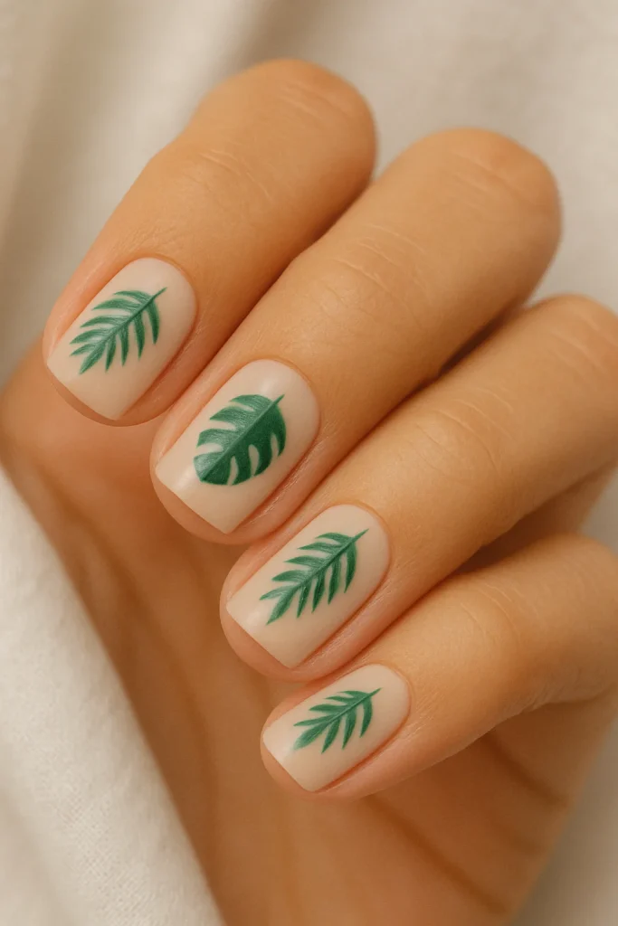 Summer Short Nails 13 13. Tropical Leaves
