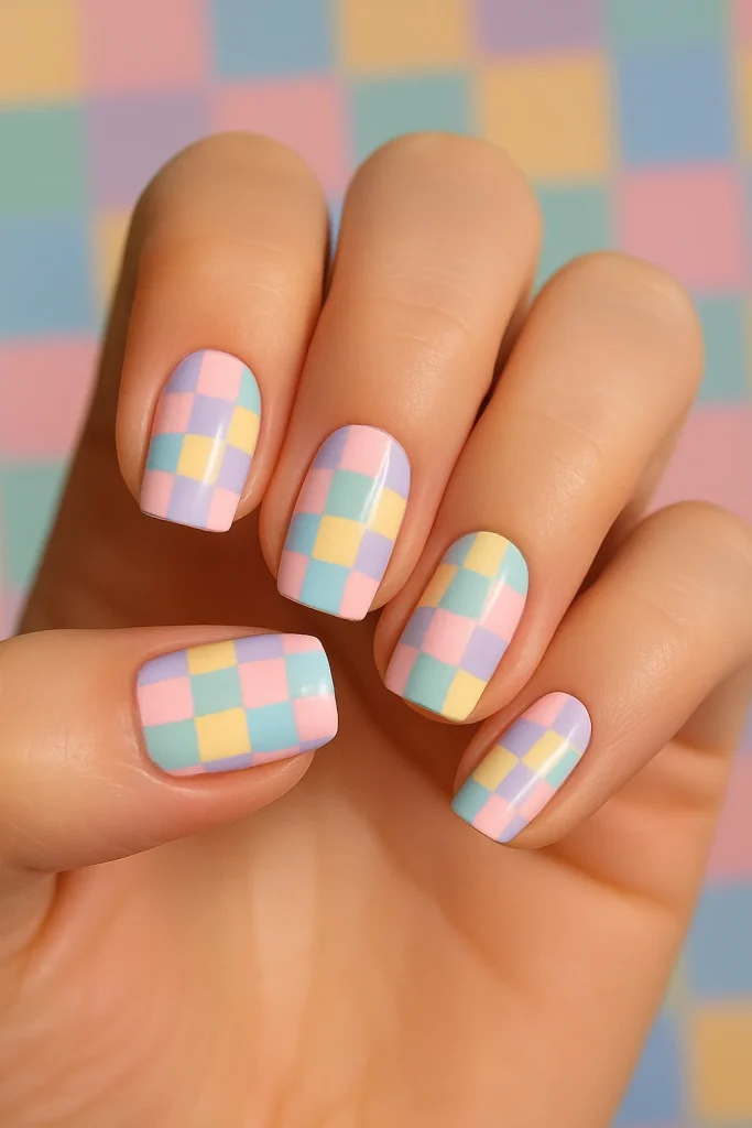 Summer Short Nails 14 14. Checkerboard Prints