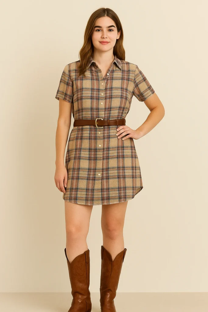 women outfits for the rodeo 3 3. Plaid Shirt Dress + Cowgirl Boots