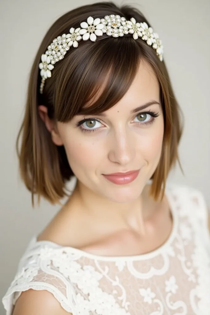 hairstyles for thin hair for wedding 6 6. Short Bob with Bridal Headband